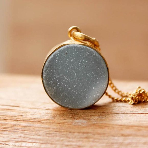 Gold Light Baby Blue Druzy Necklace 14k Gold - Picture 2 of 8